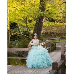 Aqua Quinceanera Dress Ruffled Sleeveless 15 Birthday Party Robe Instagram Gowns Sweetheart Neck Girls Sweet 16 Dresses