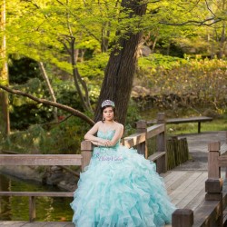 Aqua Quinceanera Dress Ruffled Sleeveless 15 Birthday Party Robe Instagram Gowns Sweetheart Neck Girls Sweet 16 Dresses