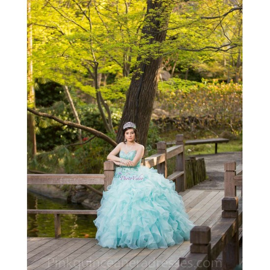 Aqua Quinceanera Dress Ruffled Sleeveless 15 Birthday Party Robe Instagram Gowns Sweetheart Neck Girls Sweet 16 Dresses