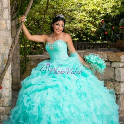 Ruffled Aqua Quinceanera Dress Sleeveless 15 Birthday Party Robe Sequin Instagram Crystal Gowns Girls Sweet 16 Dresses