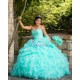 Ruffled Aqua Quinceanera Dress Sleeveless 15 Birthday Party Robe Sequin Instagram Crystal Gowns Girls Sweet 16 Dresses