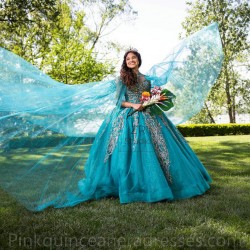 Cape Sleeve Aqua Quinceanera Dress Vestidos De 15 Anos Lace Appliques Girls Sweet 16 Dresses Sweetheart Neck Women 2024 Ball Gown