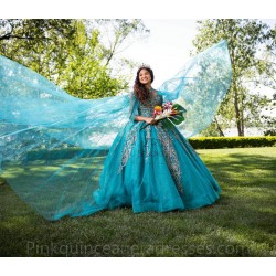 Cape Sleeve Aqua Quinceanera Dress Vestidos De 15 Anos Lace Appliques Girls Sweet 16 Dresses Sweetheart Neck Women 2024 Ball Gown