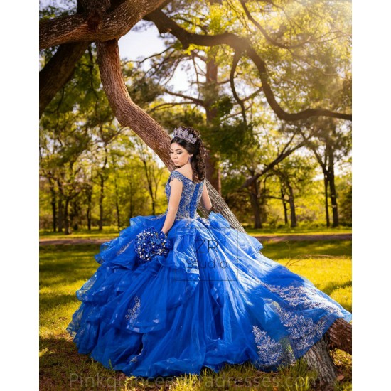 Off Shoulder Vestidos De 15 Anos Blue Quinceanera Dress Lace Appliques Girls Sweet 16 Dresses Sweetheart Neck Women 2024 Ball Gown