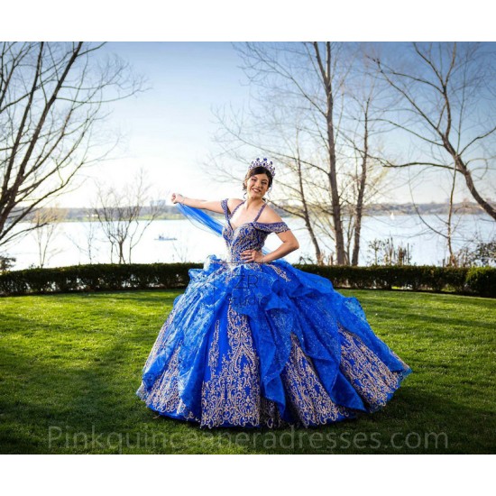 Sweetheart Neck Blue Quinceanera Dress Off Shoulder Vestidos De 15 Anos Women 2024 Ball Gown Lace Appliques Girls Sweet 16 Dresses With Bow