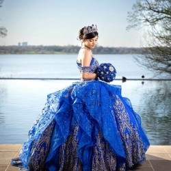 Sweetheart Neck Blue Quinceanera Dress Off Shoulder Vestidos De 15 Anos Women 2024 Ball Gown Lace Appliques Girls Sweet 16 Dresses With Bow