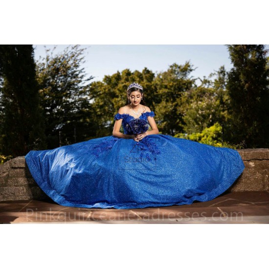 V Neck Vestidos De 15 Anos Blue Quinceanera Dress Off Shoulder Women 2024 Ball Gown Lace Appliques Girls Sweet 16 Dresses With 3D Flowers