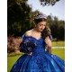 V Neck Vestidos De 15 Anos Blue Quinceanera Dress Off Shoulder Women 2024 Ball Gown Lace Appliques Girls Sweet 16 Dresses With 3D Flowers