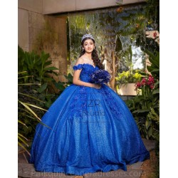 V Neck Vestidos De 15 Anos Blue Quinceanera Dress Off Shoulder Women 2024 Ball Gown Lace Appliques Girls Sweet 16 Dresses With 3D Flowers