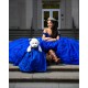 V Neck Blue Quinceanera Dress Women 2024 Ball Gown 3D Flowers Girls Sweet 16 Dresses Off Shoulder Wear Pageant