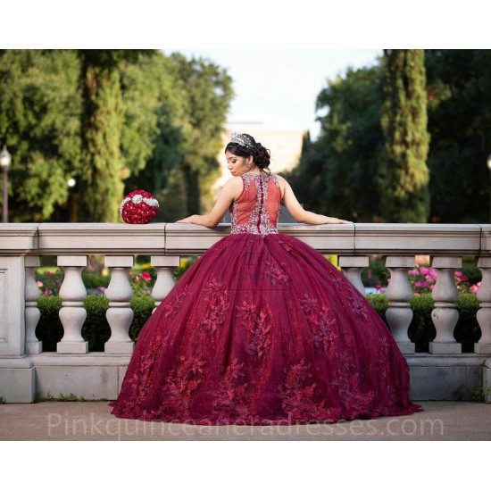 Sleeveless Burgundy Quinceanera Dress 15 Birthday Party Robe Sequin Instagram Crystal Gowns Girls Sweet 16 Dresses