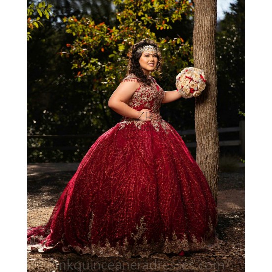 Burgundy Quinceanera Dress Sleeveless 15 Birthday Party Robe Sequin Instagram Crystal Gowns Lace Appliques Girls Sweet 16 Dresses