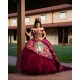 Sweetheart Neck Burgundy Quinceanera Dress Instagram Gowns Embroidered Girls Sweet 16 Dresses Off Shoulder Wear Pageant