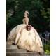 Long Sleeve Champagne Quinceanera Dress15 Birthday Party Robe Sequin Instagram Crystal Gowns Lace Appliques Girls Sweet 16 Dresses