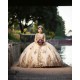 Long Sleeve Champagne Quinceanera Dress15 Birthday Party Robe Sequin Instagram Crystal Gowns Lace Appliques Girls Sweet 16 Dresses