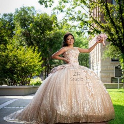 Instagram Gowns Champagne Quinceanera Dress Sweetheart Neck Sequin Lace Appliques Girls Sweet 16 Dresses Wear Pageant With Bow