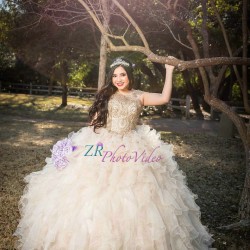 Ruffled Champagne Quinceanera Dress Sleeveless 15 Birthday Party Robe Pearl Instagram Gowns V Neck Girls Sweet 16 Dresses