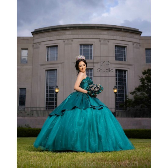 Sweetheart Neck Emerald Green Quinceanera Dress Sleeveless Vestidos De 15 Anos Women 2024 Ball Gown Lace Appliques Girls Sweet 16 Dresses