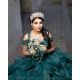 Emerald Green Ruffled Quinceanera Dress Off Shoulder Vestidos De 15 Anos V Neck Women 2024 Ball Gown Crystal Girls Sweet 16 Dresses