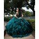 Emerald Green Ruffled Quinceanera Dress Off Shoulder Vestidos De 15 Anos V Neck Women 2024 Ball Gown Crystal Girls Sweet 16 Dresses