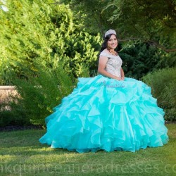 Ruffled Green Quinceanera Dress Sleeveless 15 Birthday Party Robe Instagram Gowns Off Shoulder Girls Sweet 16 Dresses