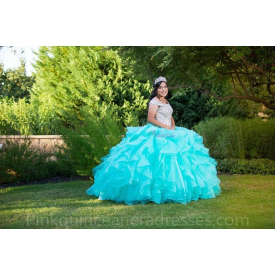 Ruffled Green Quinceanera Dress Sleeveless 15 Birthday Party Robe Instagram Gowns Off Shoulder Girls Sweet 16 Dresses