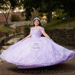 Off Shoulder Lilac Quinceanera Dress Vestidos De 15 Anos Sweetheart Neck Women 2024 Ball Gown Lace Appliques Girls Sweet 16 Dresses