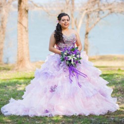 Ruffled Lilac Quinceanera Dress Instagram Gowns Sweetheart Neck Girls Sweet 16 Dresses Crystal Sleeveless 15 Birthday Party Robe