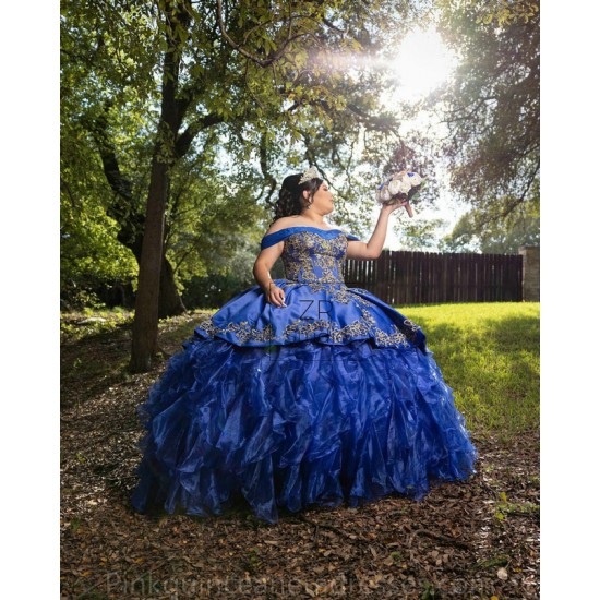 Ruffled Navy Blue Quinceanera Dress Off Shoulder Vestidos De 15 Anos Sweetheart Neck Women 2024 Ball Gown Lace Appliques Girls Sweet 16 Dresses