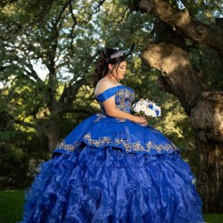 Ruffled Navy Blue Quinceanera Dress Off Shoulder Vestidos De 15 Anos Sweetheart Neck Women 2024 Ball Gown Lace Appliques Girls Sweet 16 Dresses