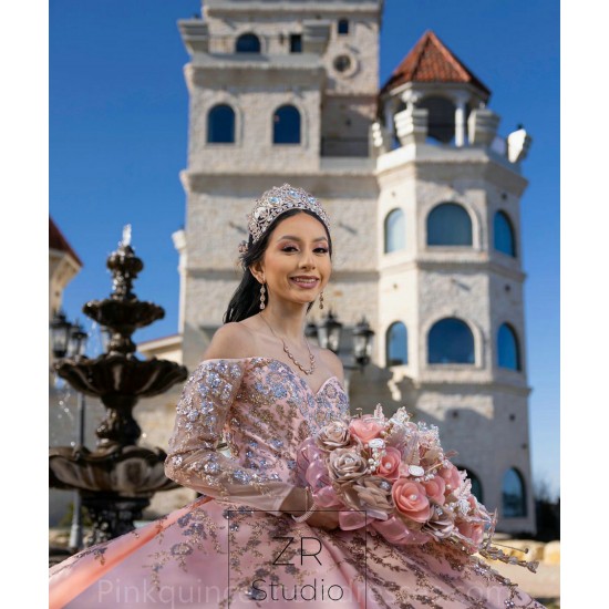 Sweetheart Neck Pink Quinceanera Dress Long Sleeve Vestidos De 15 Anos Women 2024 Ball Gown Lace Appliques Girls Sweet 16 Dresses