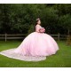 Sweetheart Neck Pink Quinceanera Dress Off Shoulder Vestidos De 15 Anos Girls Sweet 16 Dresses Lace Appliques 2024 Wear Pageant With Bow