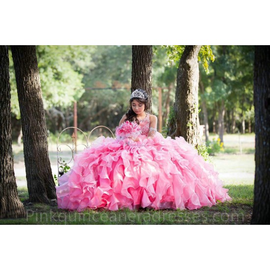 Ruffled Pink Quinceanera Dress Sleeveless 15 Birthday Party Robe Instagram Gowns Girls Sweet 16 Dresses