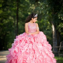 Ruffled Pink Quinceanera Dress Sleeveless 15 Birthday Party Robe Instagram Gowns Girls Sweet 16 Dresses