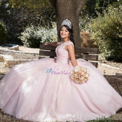 Sleeveless 15 Birthday Party Robe Pink Quinceanera Dress Pearl Instagram Gowns V Neck Girls Sweet 16 Dresses