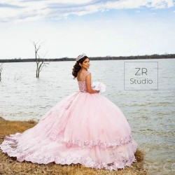 Pink Quinceanera Dress Sleeveless Sequin Instagram Gowns Lace Appliques Girls Sweet 16 Dresses 15 Birthday Party Robe