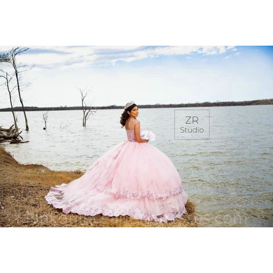 Pink Quinceanera Dress Sleeveless Sequin Instagram Gowns Lace Appliques Girls Sweet 16 Dresses 15 Birthday Party Robe