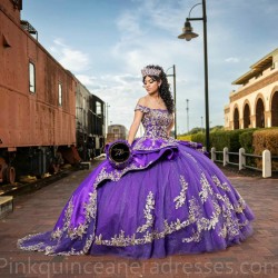 Off Shoulder Purple Quinceanera Dress Vestidos De 15 Anos Sequin Girls Sweet 16 Dresses Lace Appliques 2024 Wear Pageant