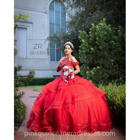 Red Quinceanera Dress Off Shoulder Vestidos De 15 Anos V Neck Women 2024 Ball Gown Lace Appliques Girls Sweet 16 Dresses