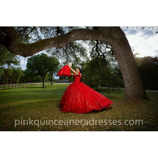 Sweetheart Neck Red Quinceanera Dress Women 2024 Ball Gown Lace Appliques Girls Sweet 16 Dresses Off Shoulder Wear Pageant