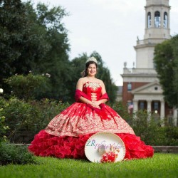 Red Ruffled Quinceanera Dress Sleeveless 15 Birthday Party Robe Pearl Instagram Gowns Sweetheart Neck Girls Sweet 16 Dresses