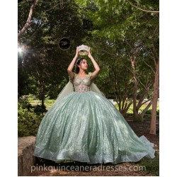 Cape Sleeve Sage Green Quinceanera Dress Vestidos De 15 Anos Sweetheart Neck Girls Sweet 16 Dresses Lace Appliques 2024 Wear Pageant