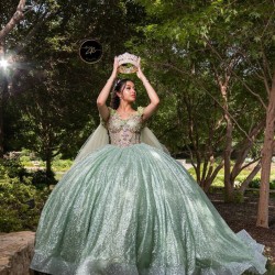 Cape Sleeve Sage Green Quinceanera Dress Vestidos De 15 Anos Sweetheart Neck Girls Sweet 16 Dresses Lace Appliques 2024 Wear Pageant