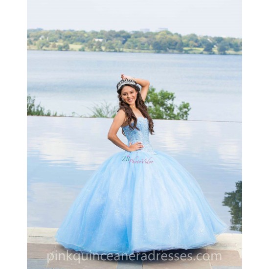 Sky Blue Quinceanera Dress Sleeveless 15 Birthday Party Robe Pearl Instagram Gowns Sweetheart Neck Girls Sweet 16 Dresses