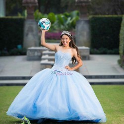 Sky Blue Quinceanera Dress Sleeveless 15 Birthday Party Robe Pearl Instagram Gowns Sweetheart Neck Girls Sweet 16 Dresses