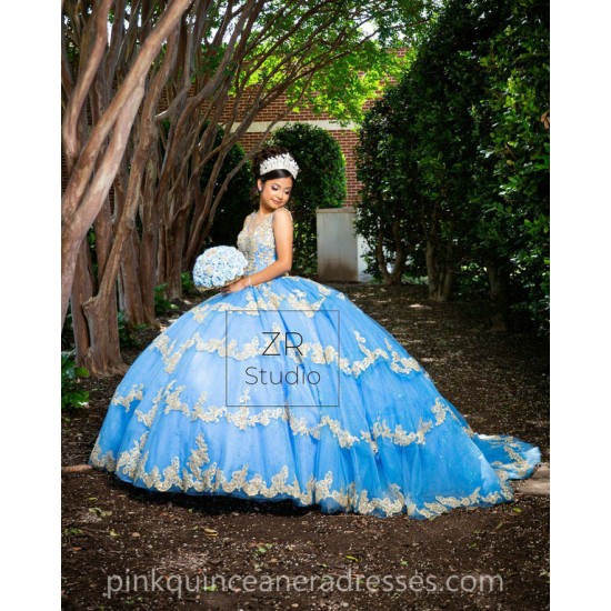 Sky Blue Quinceanera Dress Sweetheart Neck Women 2024 Ball Gown Gold Lace Appliques Girls Sweet 16 Dresses Off Shoulder Wear Pageant