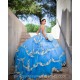 Sky Blue Quinceanera Dress Sweetheart Neck Women 2024 Ball Gown Gold Lace Appliques Girls Sweet 16 Dresses Off Shoulder Wear Pageant