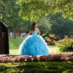 Sky Blue Ruffled Quinceanera Dress Sleeveless 15 Birthday Party Robe Sequin Crystal Instagram Gowns Sweetheart Neck Girls Sweet 16 Dresses