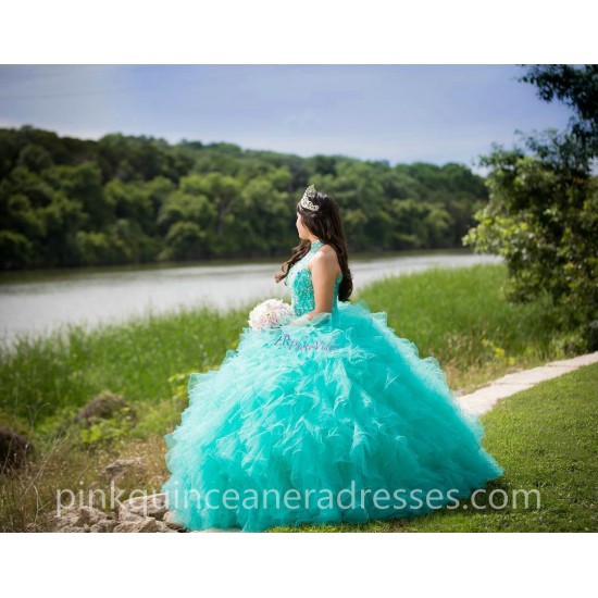 Verdigris Quinceanera Dress Ruffled Sleeveless 15 Birthday Party Robe Instagram Gowns Girls Sweet 16 Dresses