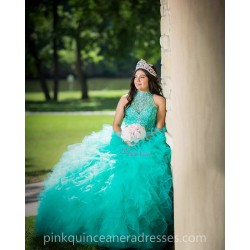 Verdigris Quinceanera Dress Ruffled Sleeveless 15 Birthday Party Robe Instagram Gowns Girls Sweet 16 Dresses